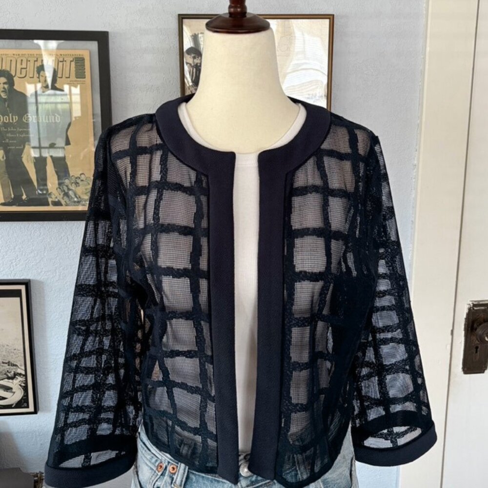 Maya Brooke Dark Navy Blue Jacket Mesh Windowpane… - image 6